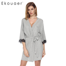 Ekouaer Women Sleepwear Nightwear Kimono Robe Soild Winter Autumn Casual Cotton Bathrobe Belt Elegant Bathroom Spa Robe 2024 - buy cheap