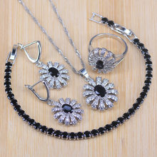 Silver Color Costume Jewelry Sets For Women Party Jewelry Gifts Black CZ Necklace/Pendants/ Earring/Rings/Bracelet Set 2024 - buy cheap
