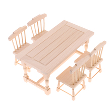 1/12 Dollhouse Dining Room Furniture Natural Wood Dining Table Chairs Set 2024 - buy cheap