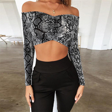 New Ladies Blouse Off Shoulder Cropped Tank Tops Women Sexy Snake Skin Print Crop Top Ladies Streetwear Basic Tees Camis 2019 2024 - buy cheap