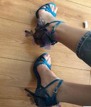 Женские сандалии-гладиаторы на тонком каблуке с бабочкой, синие сандалии с перекрестной пряжкой, модельные туфли, 2019 2024 - купить недорого