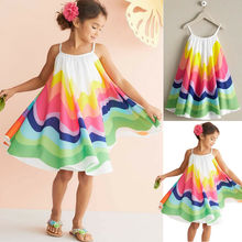 Vestido de verano sin mangas para niña pequeña, vestido plisado holgado de arco iris para fiesta, playa, 1-6 años 2024 - compra barato