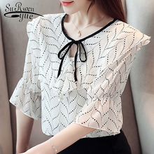 Women blouse and top 2020 summer printing chiffon short shirt women short shirt women chiffon shirt V neck female 3751 50 2024 - buy cheap