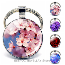 Llavero con colgante de flor de cerezo para mujer, accesorios de flores, Sakura, rosa, joyería, llavero, cabujón de cristal 2024 - compra barato