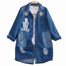 Women Fashion Jeans Coat 9XL 2018 New Spring Autumn Long Sleeve Female Casual Ripped Holes Denim Jacket Long Outerwear PJ22 2024 - buy cheap