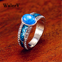 Anéis de moda feminina walerv, joia de alta qualidade com imitação de opala de fogo azul, pedra de zircônia, rena 2024 - compre barato