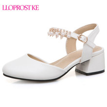 Lloprost ke Summer Sandals Shoes Med Heels Ankle Strap Shoes Women Party Shoes Female Size 32-43 White Pink Sandals Shoes D988 2024 - buy cheap