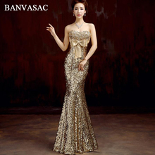 BANVASAC Strapless Sequined Mermaid Long Evening Dresses Elegant Big Crystal Bow Sexy Backless Party Prom Gowns 2024 - buy cheap