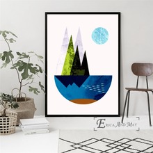 Абстрактный постер с геометрическим рисунком гор и деревьев, художественная живопись на холсте, настенные картины для гостиной, украшение для дома 2024 - купить недорого