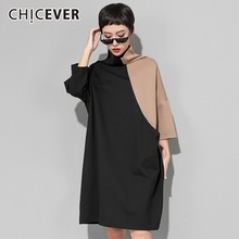 CHICEVER-vestidos de colores para mujer, ropa informal holgada con cuello alto y manga en la muñeca, otoño e invierno, 2020 2024 - compra barato