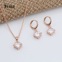 Irina, conjunto de joias da moda, elegante, dourada, zircônia cúbica, pequeno, colar quadrado, pingente cúbico, para mulheres 2024 - compre barato