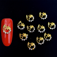 Decoração de unha 3d dourada, decoração de unha metal em formato de amor, strass, pingente para unhas, decoração de manicure, novidade, 2018, 10 unidades 2024 - compre barato
