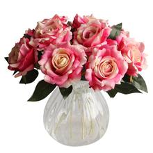Ramo de rosas artificiales de seda con hojas, 10 piezas, decoración del hogar, boda, peonía falsa 2024 - compra barato