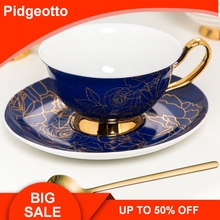 Taza de café de porcelana de hueso de estilo británico con cuchara dorada, juego de taza de té de la tarde, platillo, juego de taza de café, regalo de dama de honor, Envío Gratis 2024 - compra barato