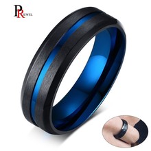 Стильное тонкое мужское кольцо с синей линией, свадебные бренды, 6 мм, кольца из нержавеющей стали для мужчин, подарки, ювелирные изделия 2024 - купить недорого