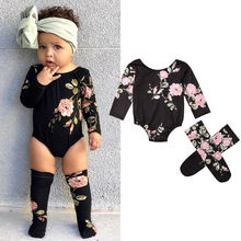 0-18M Newly Summer Toddler Kids Baby Boys Girls Bodysuits 2PCS Long Sleeve Flowers Print Jumpsuits+Leg Warmers 2024 - buy cheap