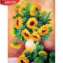 HUACAN-artesanía de flor de mosaico de diamante, equipo de diamante de imitación redondo completo, pintura de diamante, punto de cruz, girasol, decoración del hogar 2024 - compra barato