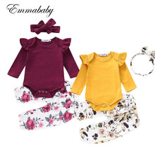 Emmababy 2019 Newborn Baby Girl Clothes Long Sleeve Romper T-shirt Top+Floral Pants Leggings Outfits Set 0-18M 2024 - buy cheap