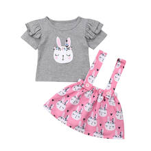 Комплект из 2 предметов для новорожденных и маленьких девочек; топы с рисунком пасхального кролика; футболка с короткими рукавами и оборками; комбинезон; мини-платье; комплект одежды 2024 - купить недорого