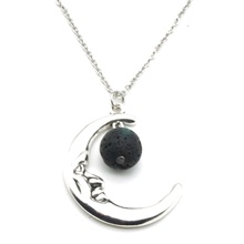 Crescent Moon 12mm Black Lava Stone Beads Aromatherapy Essential Oil Perfume Diffuser Pendant Necklace Jewelry Women 2024 - buy cheap