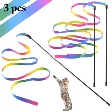3PCS Cat Toys Cute Funny Colorful Rod Teaser Wand Plastic Pet Toys for Cats Interactive Stick Cat Supplies 2024 - buy cheap