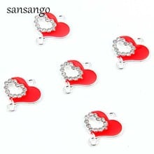 10pcs Red Enamel Love Heart Pendant  Charms Connector DIY Crystal Bracelet Necklace Earrings For Women Jewelry Making Finding 2024 - buy cheap