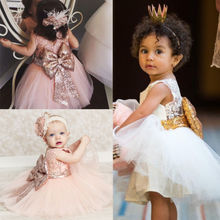 Toddler Newborn Baby Girl Lace Sleeveless Sequins Bow Tulle Tutu Dress Princess Party Floral Pageant Bridesmaid Dresses Clothes 2024 - buy cheap