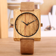 Reloj de pulsera de bambú ligero para hombre y mujer, cronógrafo de madera con correa de cuero marrón, esfera cuadrada, movimiento de cuarzo 2024 - compra barato