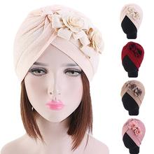 Holiday Sale Stretchy Muslim Turban Head Wrap Sleep Hat Women India Caps Scarf Hat Bonnet Cap Flower Pleated Arab Islamic Beanie 2024 - buy cheap