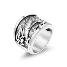 Grande totem étnico do vintage dragão padrão anéis de prata cor jóias de aço inoxidável para mulher homem presente qualidade superior mão polido 2024 - compre barato