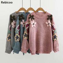 New  Autumn and Winter Embroidery Sweaters Women Retro Flower Embroidery Pullover Loose O-neck Sweater Female Jumpers 2024 - buy cheap