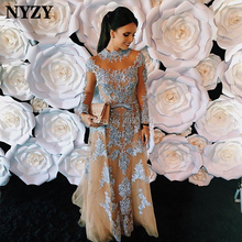 NYZY-vestido de noche de manga larga, prenda Formal con cuentas de encaje, color azul champán, 2019 2024 - compra barato
