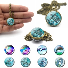 Морская черепаха, морская звезда, дельфин, ракушки, круглое ожерелье с фотошариком, двухсторонний стеклянный шар, кабошон, искусственные подарки 2024 - купить недорого