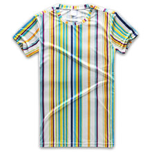 Multi Cor da Camisa Dos Homens T Rainbow Striped Tee para o Homem Faixa Vertical Gola Top de Manga Curta T-shirt Masculina 2024 - compre barato