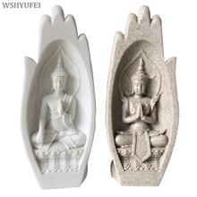 Estatua de Buda pequeño de 2 piezas, figurita de monje Tathagata, Mandala de Yoga de la India, esculturas de manos, accesorios de decoración del hogar, adornos 2024 - compra barato