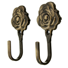 LBER 2Pcs Metal Rose Flower Curtain Tie Back Tieback Holders Wall Hooks Decor 2024 - buy cheap