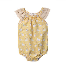 Летняя новая модная одежда для новорожденных девочек, пасхальное боди с изображением кролика, комбинезон, комплект одежды милая хлопковая одежда для маленьких девочек 2024 - купить недорого