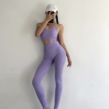 Energy-Ropa de yoga para mujer, mallas de yoga de cintura alta, ropa deportiva para correr, gimnasio y fitness, leggings + sujetador de tiras sin costuras, conjunto de 2 uds. 2024 - compra barato