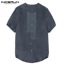 INCERUN 2019 Casual Men Shirt Short Sleeve Button Cotton Patchwork Fashion Shirt Men Baggy Retro Tops Camisa Masculina Plus Size 2024 - buy cheap