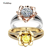 Visisap Luxury Blossoming Rose Flowers Rings for Women Yellow White Gold Color Party Ring Gifts Dropshipping Accessories B2181 2024 - buy cheap