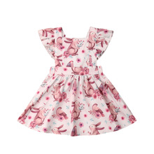 Платье для девочек, лето 2019, детское платье принцессы с оборками на рукавах и цветочным принтом кролика для маленьких девочек, сарафан для девочек 2024 - купить недорого