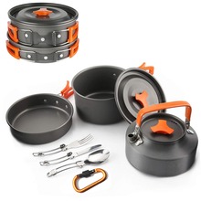 Portable Anodizing Outdoor Cooking Camping Aluminum Alloy Pot Cookware Set With Teapot & Tableware Outdoor Tablewares 2024 - buy cheap