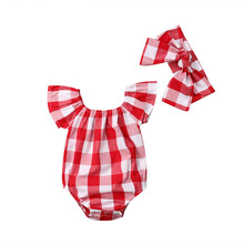 Citgeett Summer Cute Toddler Baby Girls Plaid Bodysuit Short Sleeves Jumpsuit Sunsuit Outfit Red Clothes 2024 - buy cheap