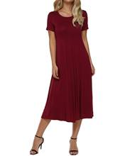 Summer Women Cotton Dresses ZANZEA 2019 Casual Loose Solid Color Short Sleeve Round Neck A-Line Long Elegant Party Bodycon Dress 2024 - buy cheap