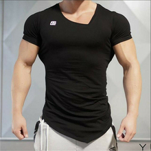 Мужская спортивная футболка для бодибилдинга, Спортивная повседневная футболка для фитнеса, топы с v-образным вырезом 2024 - купить недорого