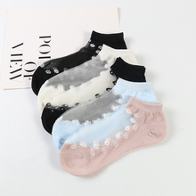 DONG AI 5 pairs transparent casual fashion small flowers glass silk women's socks ankle breathable 2024 - buy cheap