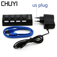 CHUYI USB 3.0 HUB 4 Port With ON/OFF Switch High Speed 5Gbps Multi USB 3.0 Splitter With EU/AU/US/UK Power Adapter For PC Laptop 2024 - buy cheap