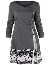 Wipalo-túnica Floral drapeada de talla grande para mujer, camiseta de manga larga con cuello redondo y botones embellecedores, ropa informal de otoño, talla grande 5XL 2024 - compra barato