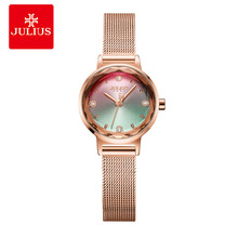 Reloj degradado de arcoíris para mujer, pulsera de acero inoxidable, regalo de cumpleaños para niña, caja Julius, Japón, Mov,'t Lady Hours 2024 - compra barato