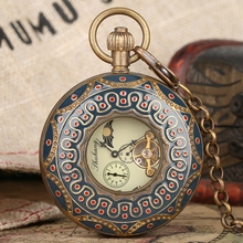Reloj de bolsillo de Tourbillon grande Retro mecánico de cobre puro, elegante reloj de bolsillo doble Hunter, adorno de punto rojo hueco, coleccionables 2024 - compra barato